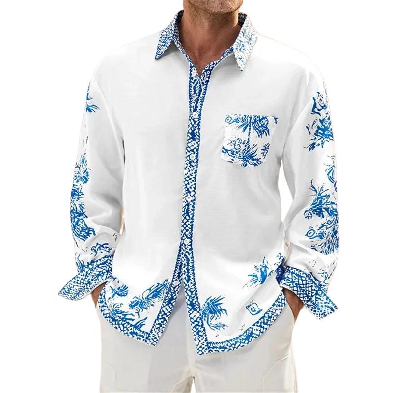 Men's Casual Hawaiian Print Long Sleeve Shirt 01869950X