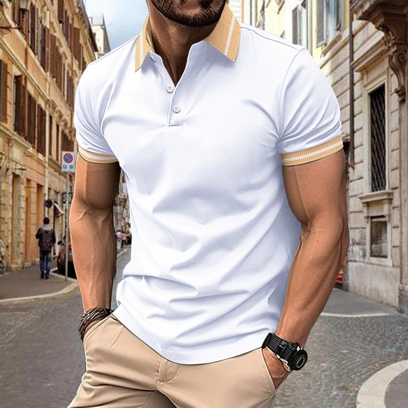 Men's Colorblock Lapel Button-Down Short Sleeve Polo Shirt 05685718Y