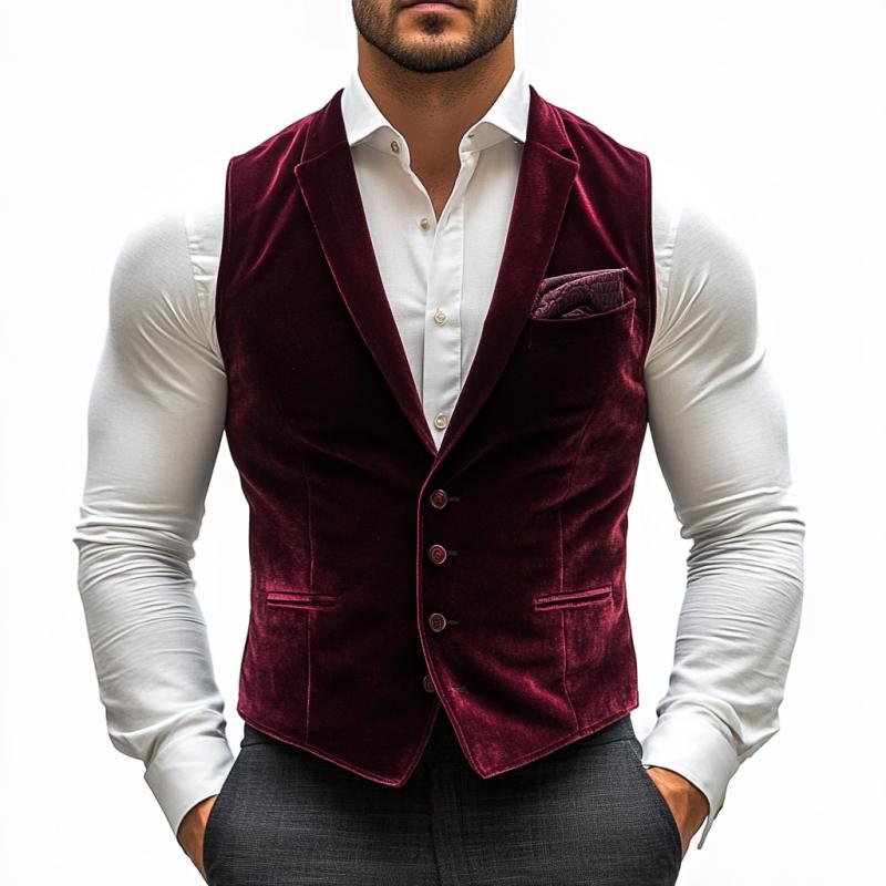 Men's Classic Vintage Single Breasted Suit Collar Velvet Vest 16901512K