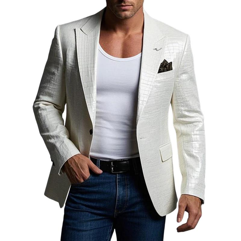 Men's Fashion Stone Pattern Single Breasted Leather Blazer 09542491Y