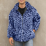 Men's Fashion Leopard Print Warm Fleece Zipper Padded Bomber Jacket 83611903M