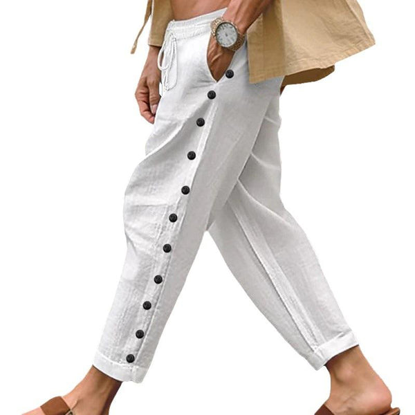 Men's Solid Loose Elastic Waist Buttons Decor Casual Pants 42155612Z