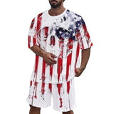Men's Flag Printed Round Neck Twist Short-sleeved T-shirt, Loose Shorts Two-piece Set 46133546X