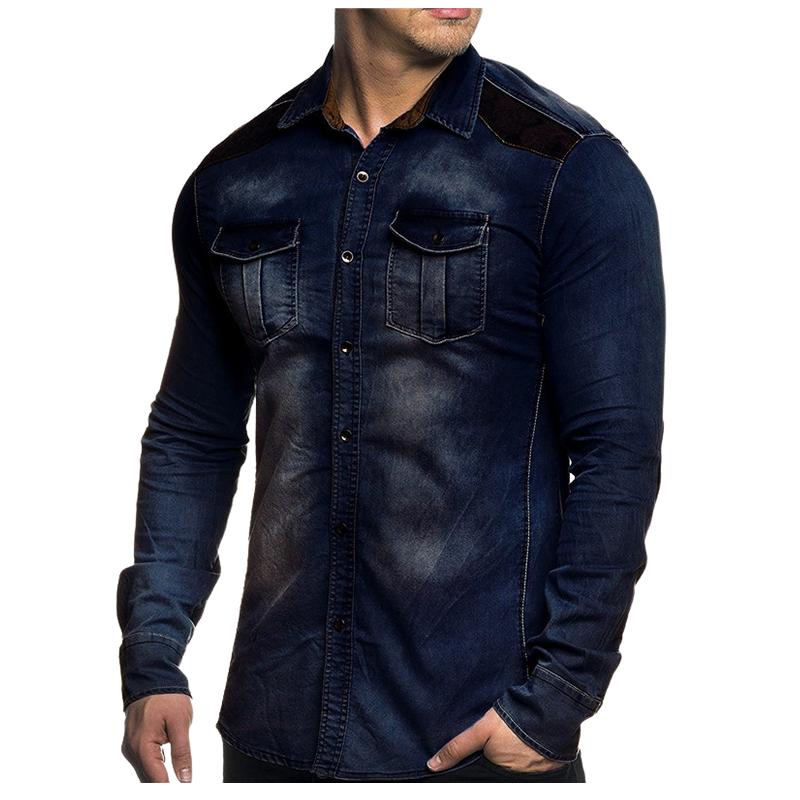 Men's Washed Denim Long Sleeve Shirt 05174445F