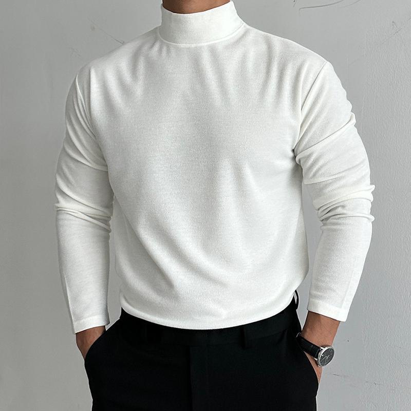 Men's Retro Casual Solid Color Half Turtleneck Long Sleeve T-Shirt 78718630TO