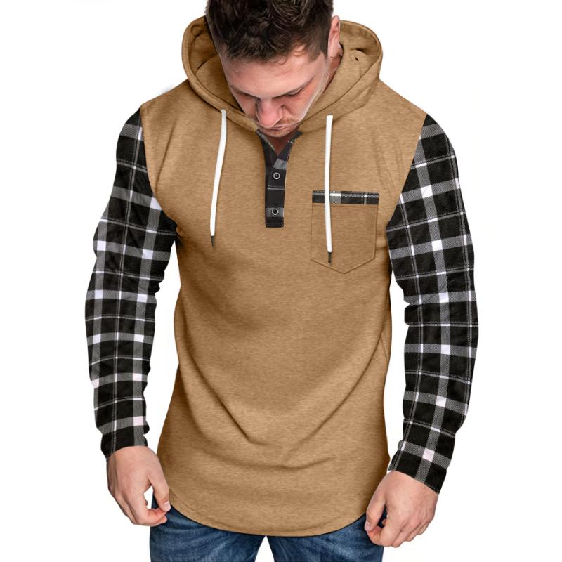 Men's Casual Check Color Block Button Hoodie 50430405Y