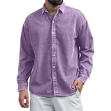 Men's Solid Color Lapel Long Sleeve Casual Shirt 17378535Z