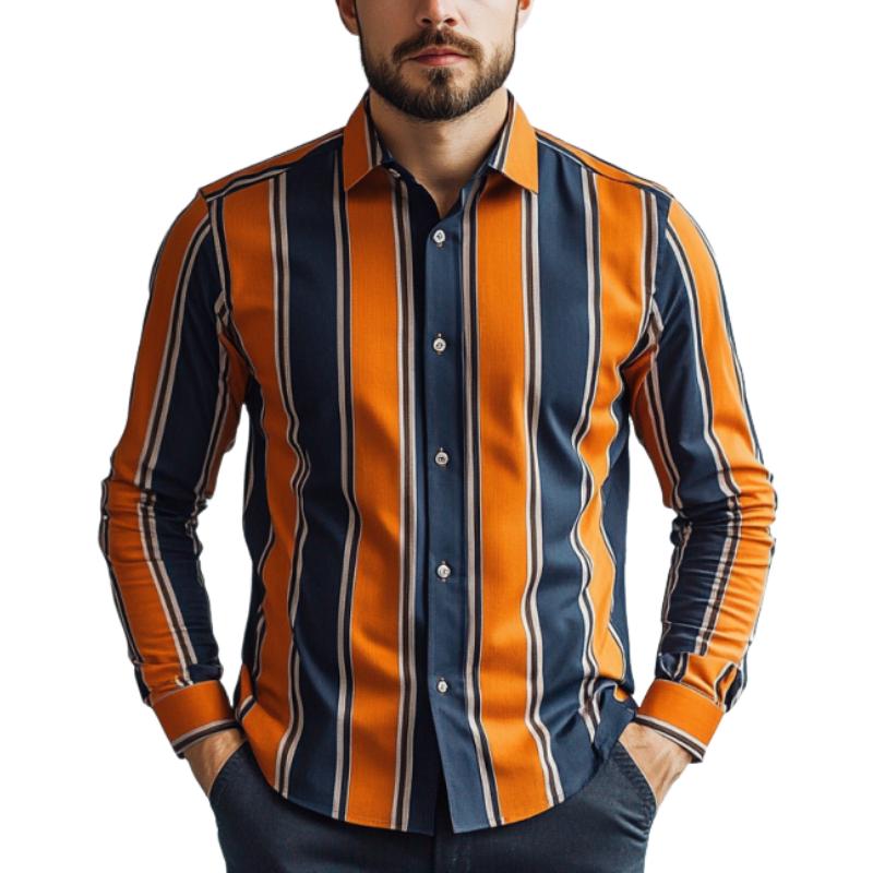 Men's Classic Casual Contrast Stripe Long Sleeve Shirt 40683894K