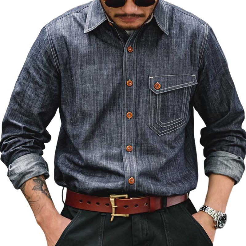 Men's Vintage Dark Grey Long Sleeve Shirt 97197413U