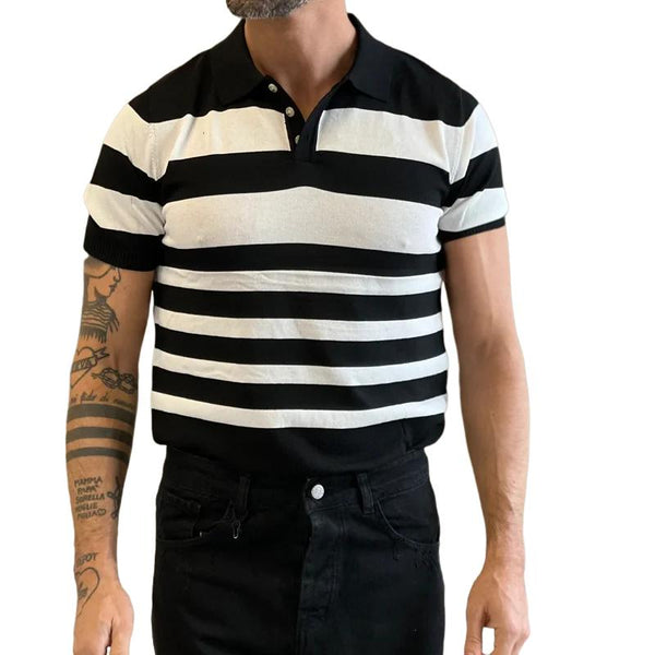 Men's Striped Lapel Short Sleeve Polo Shirt 11103927Z