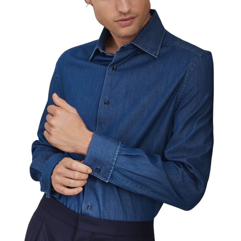 Men's Stylish Lapel Long Sleeve Shirt 02319474F