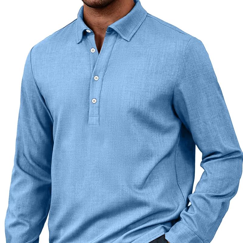 Men's Solid Color Cotton And Linen Lapel Long Sleeve Casual Shirt 78524030Z