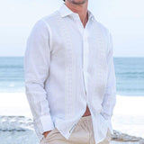 Men's Solid Lapel Long Sleeve Casual Shirt 40006550Z