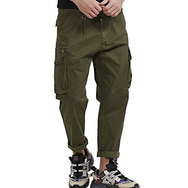 Men's Solid Loose Multi-pocket Cargo Pants 86661087Z