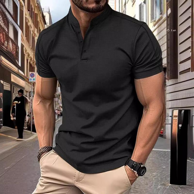 T-shirt à manches courtes et col montant pour homme, coupe slim, coupe gaufrée, décontracté, 21454794M