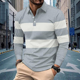 Men's Casual Lapel Striped Slim Fit Long Sleeve Polo shirt 62503201M