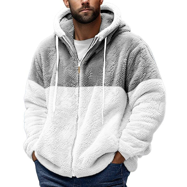 Men's Colorblock Fleece Hooded Zipper Jacket 36836957Z