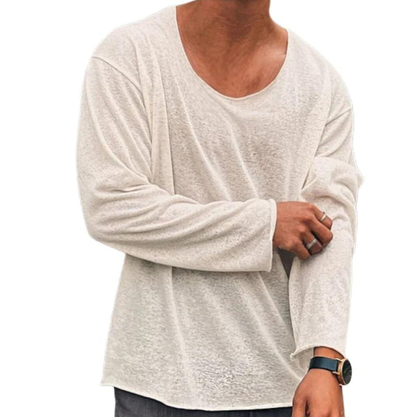 Men's Casual Cotton Blended Round Neck Loose Long Sleeve T-Shirt 16388446M
