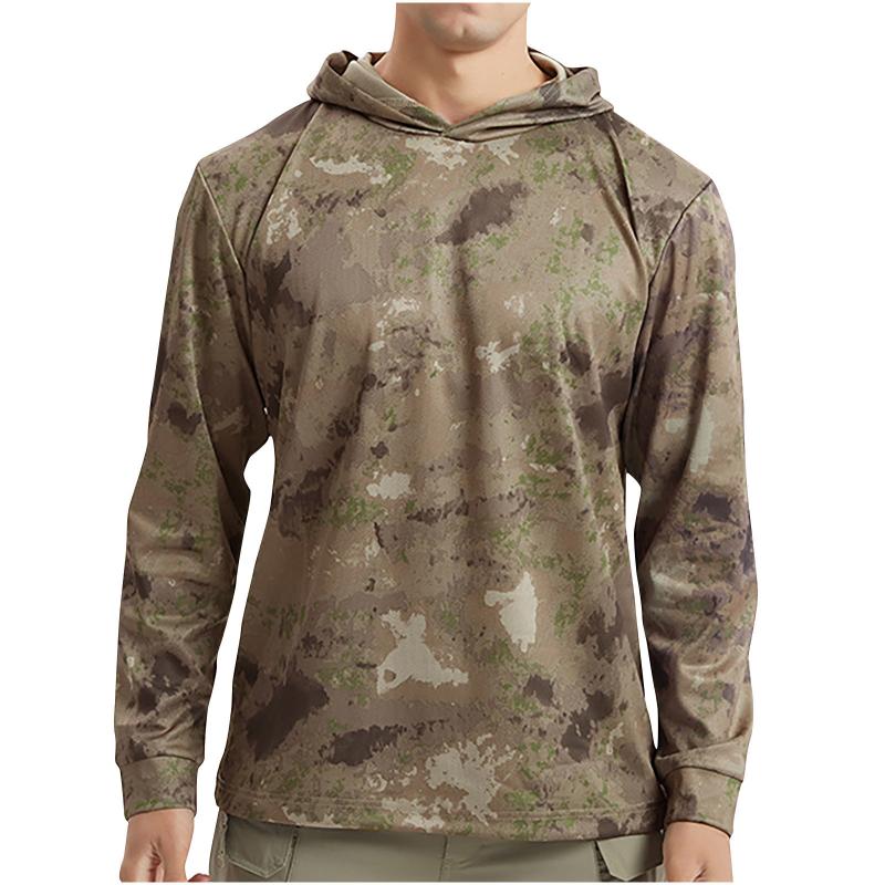 Men's Casual Outdoor Camouflage Quick-drying Long-sleeved Hooded T-shirt 45228692M