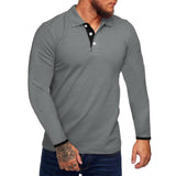 Men's Casual Cotton Blended Lapel Slim Fit Long Sleeve Polo Shirt 67263647M