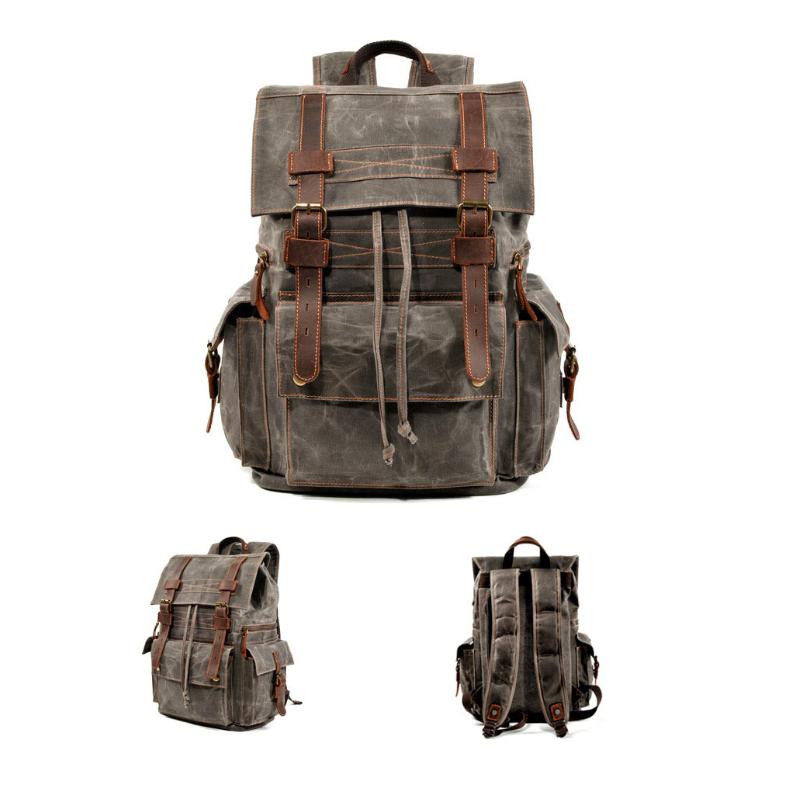 Herren-Rucksack aus Bienenwachs-Canvas im Vintage-Stil mit mehreren Taschen, 92970713Y