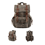 Men's Vintage Beeswax Canvas Outdoor Leather Multi-Pocket Backpack 92970713Y