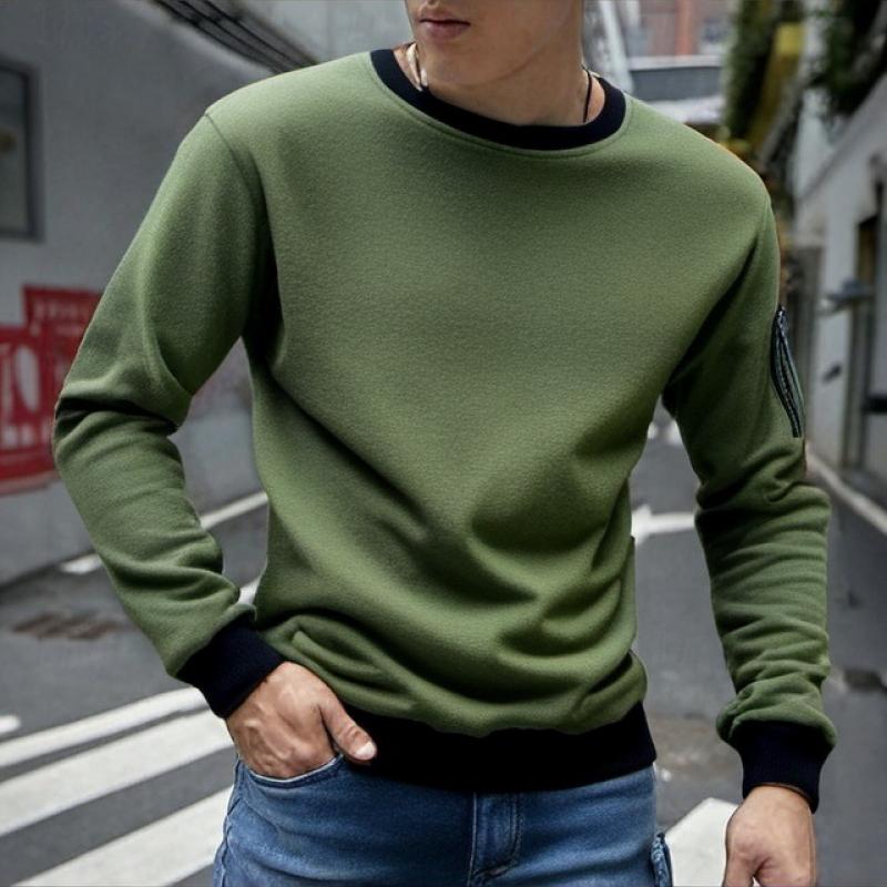 Men's Colorblock Polar Fleece Round Neck Long Sleeve Outdoor Casual Sweatshirt 17641777Z