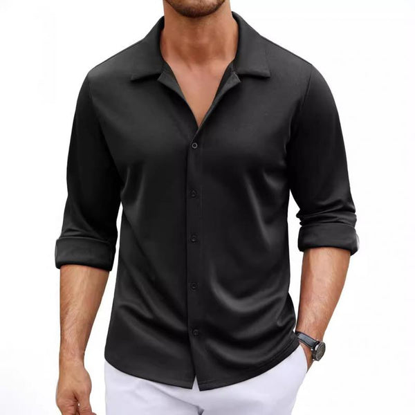 Men's Casual Lapel Solid Color Long Sleeve Shirt 30677900Y