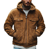 Men's Casual Suede Multi-pocket Hooded Jacket 16089581F