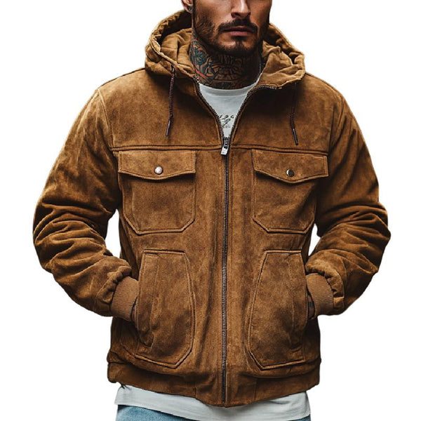 Men's Casual Suede Multi-pocket Hooded Jacket 16089581F