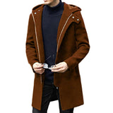 Men's Fashion Solid Color Hooded Zipper Mid-length Coat 10767079Z