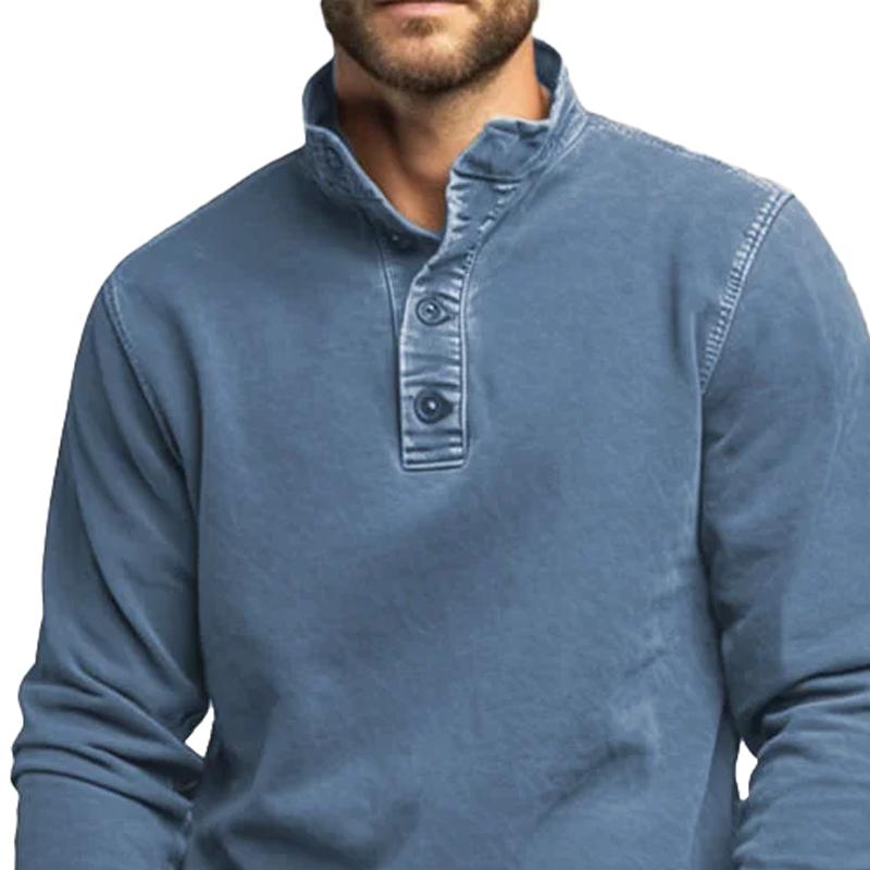 Men's Solid Buttons Stand Collar Long Sleeve Sweatshirt 51501154Z