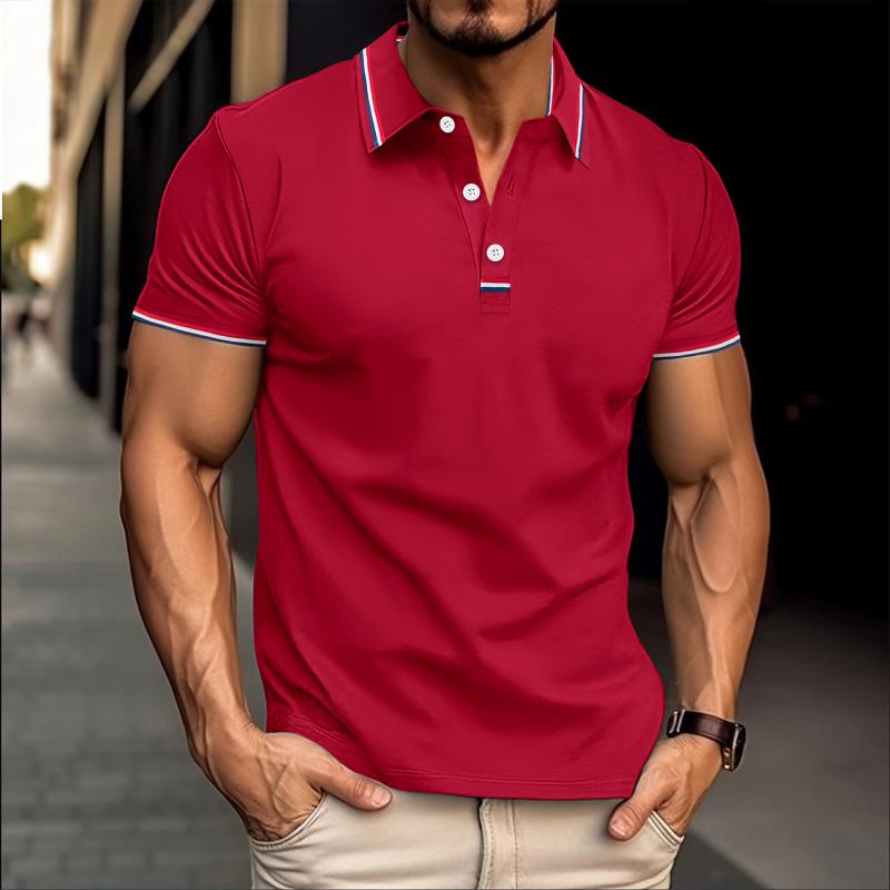 Men's Colorblock Striped Lapel Short Sleeve Casual Polo Shirt 92310604Z