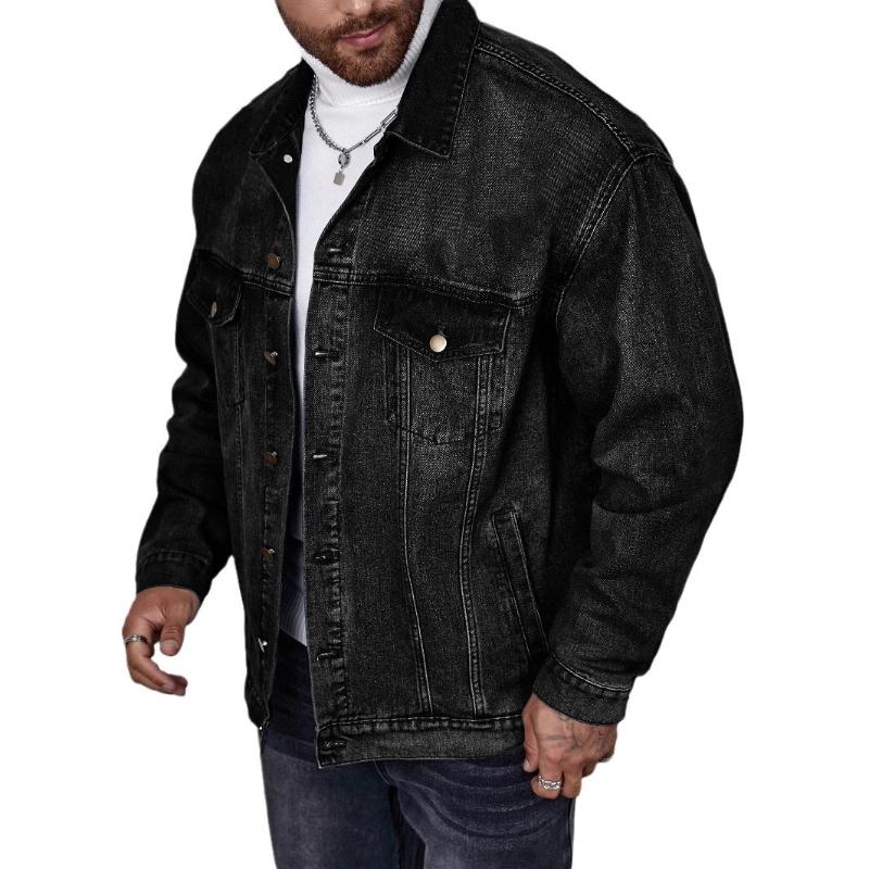 Men's Vintage Washed Lapel Denim Jacket 45852585X