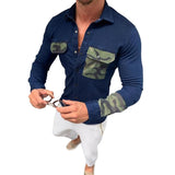 Men's Casual Slim Fit Camouflage Pocket Stitching Denim Shirt 95536667K