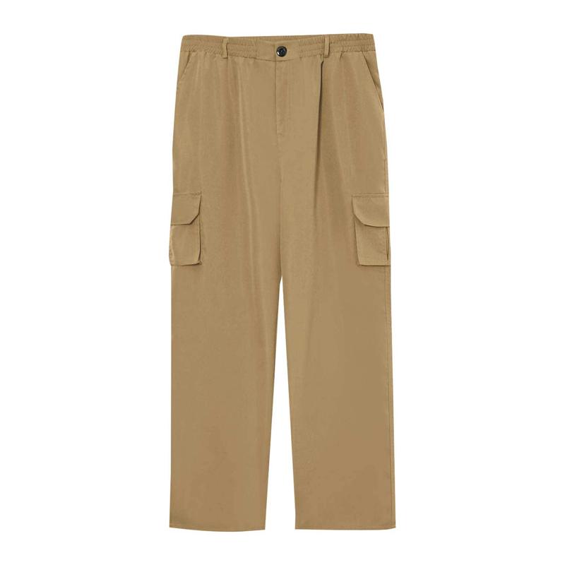 Men's Solid Multi-pocket Elastic Waist Straight Cargo Pants 62798416Z