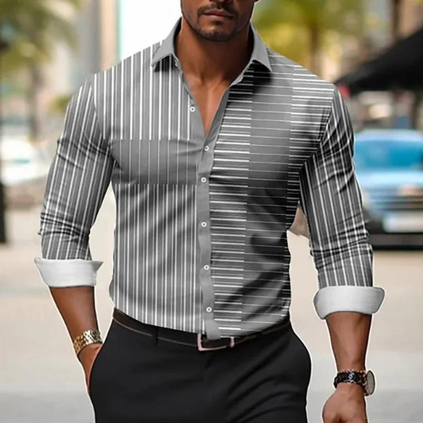 Men's Striped Print Lapel Long Sleeve Casual Shirt 78363918Z