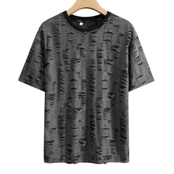 Men's Fashion Ripped Round Neck Loose Short Sleeve T-Shirt 04190213M
