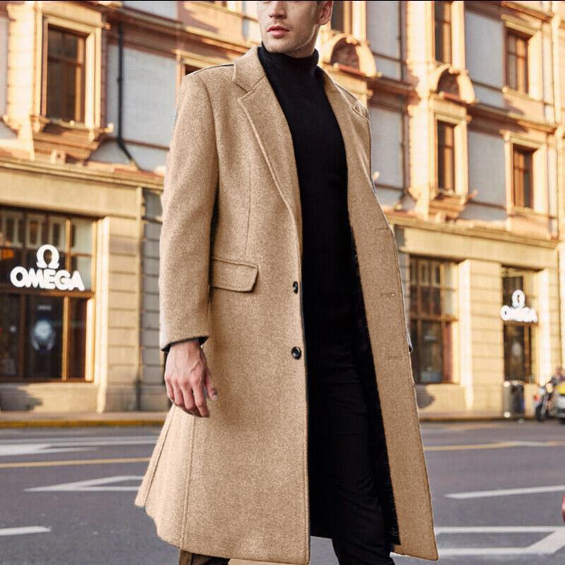 Men's Classic British StyleKnee-Length Woolen Coat 61839544K