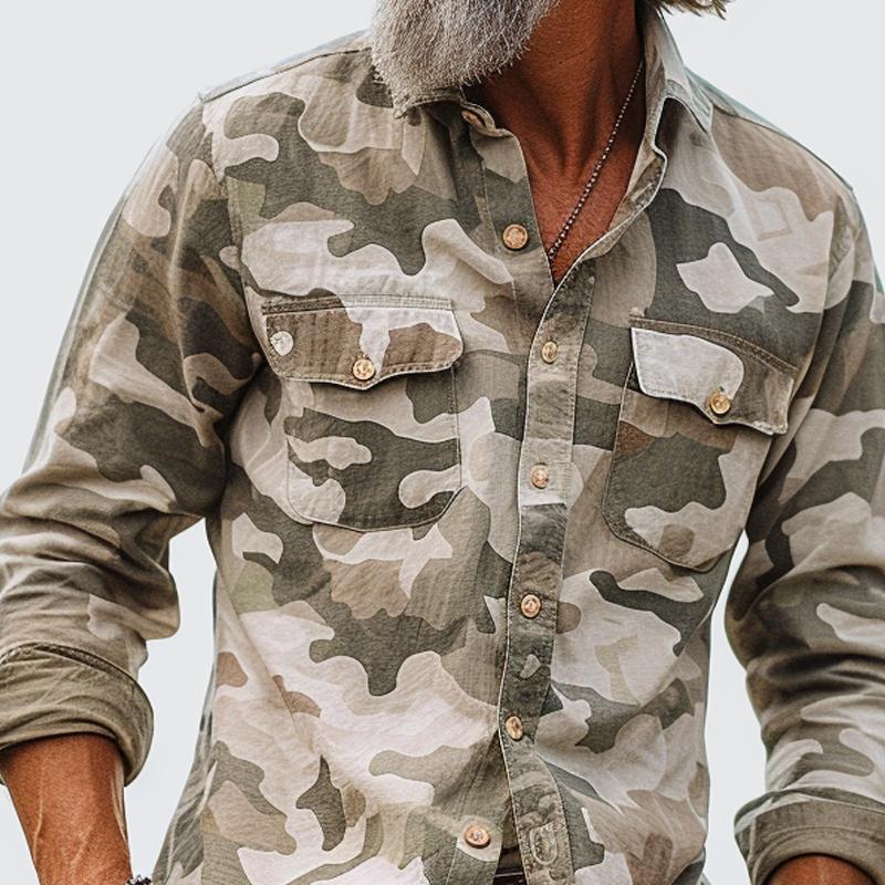 Camisa cargo con solapa y bolsillo en el pecho y camuflaje para hombre 72098909Z