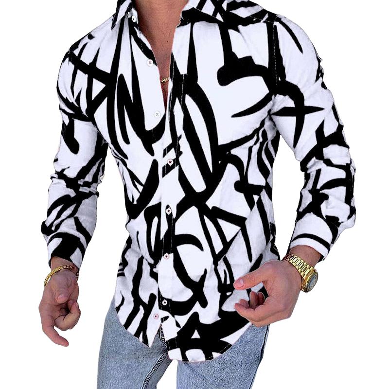 Men's Printed Slim Fit Casual Long Sleeve Shirt 46623272U