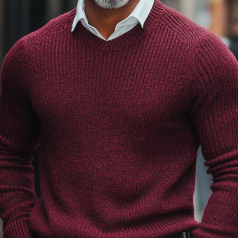 Men's Fashion Angora Red Crew Neck Knit Sweater 26926395F