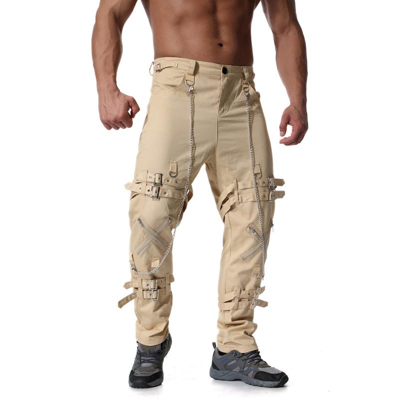 Men's Fashion Metal Chain Zipper Decorative Cargo Pants 83305212Z