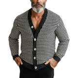 Men's Vintage Houndstooth Jacquard V-Neck Single Breasted Cardigan 63433265Y