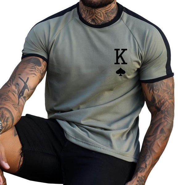 Men's Casual Colorblock Spade K Short-sleeved T-shirt 31942521TO