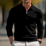 Men's Casual Zipper Lapel Slim Fit Long Sleeve Polo Shirt 02531919M