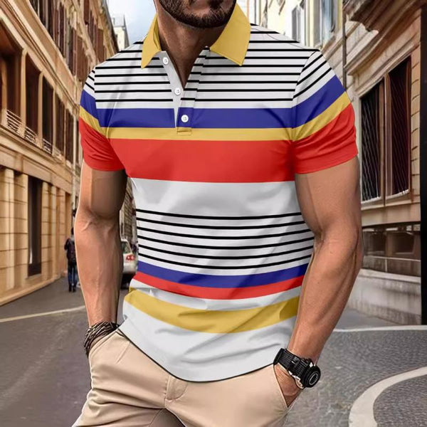 Men's Colorful Striped Lapel Short-Sleeved Polo Shirt 17976460Y