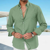 Men's Solid Long Sleeve Lapel Shirt 30109723Y