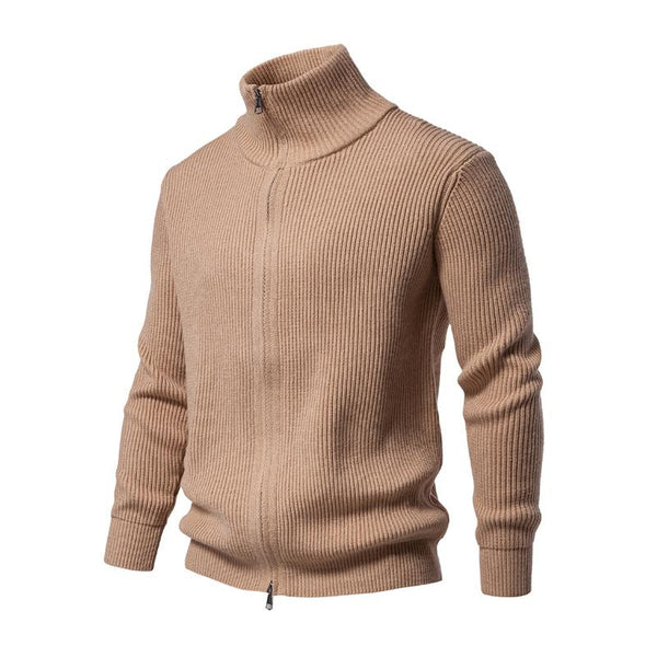 Men's Casual Solid Color Turtleneck Zipper Slim Fit Knit Cardigan 28038108M