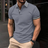 Men's Striped Stitching Lapel Short Sleeve Casual Polo Shirt 40413977Z